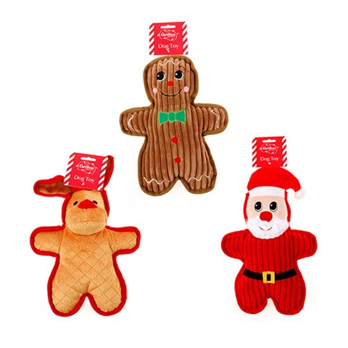 Dog Toy Xmas Plush Character 3 Asstd