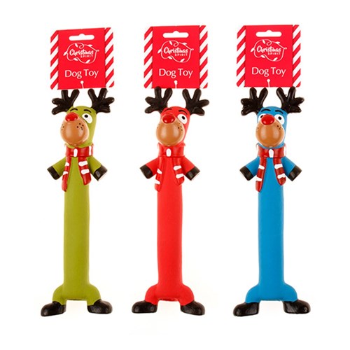 Dog Toy Xmas Latex Reindeer 3 Asstd Cols