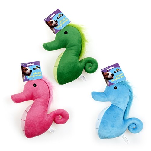 Dog Toy Plush Seahorse Squeaky 3 Asstd Colours 22cm