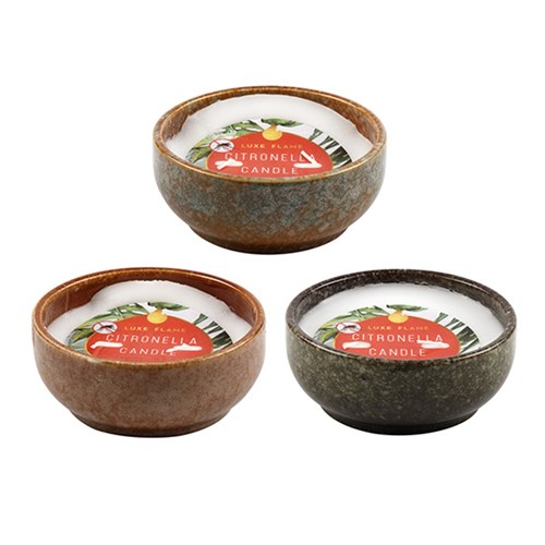 Candle Citronella in Ceramic 13cm 3 Asst 10hrs