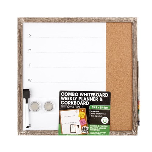 Wooden Frame Magnetic Dry Erase 3 in 1 Board 35.5x35.5cm