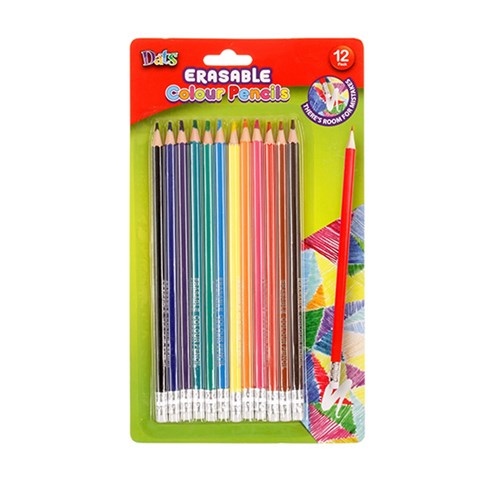 Colour Pencil Erasable With Eraser 12pk