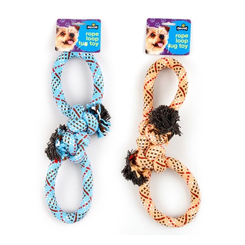 Dog Toy Rope Double Loop Knotted 33cm 2 Asst