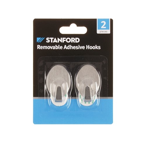 Hooks Removable Adhesive Stainless Steel 2Pk 28x40mm