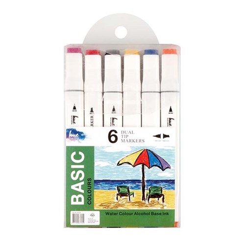 Markers Dual Tip Basic Colours 6Pk