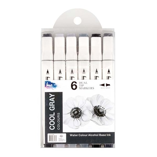 Markers Dual Tip Grey Colours 6Pk