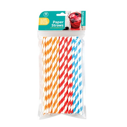 Straws Paper 50pk Dia0.5x9.5cm 3 Asst Cols