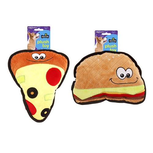 Dog Toy Plush Squeaky 2 Asstd Hamburger 25cm / Pizza 24cm