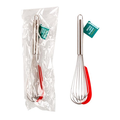 Whisk Stainless Steel w Scraper 30cm
