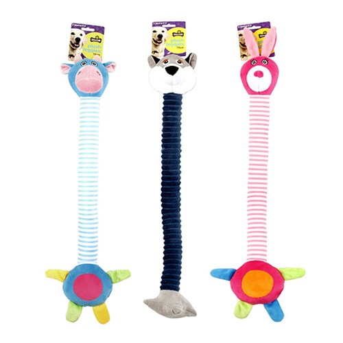 Dog Toy Animal Character Long Leg 72cm Plush Squeaky 3 Asst