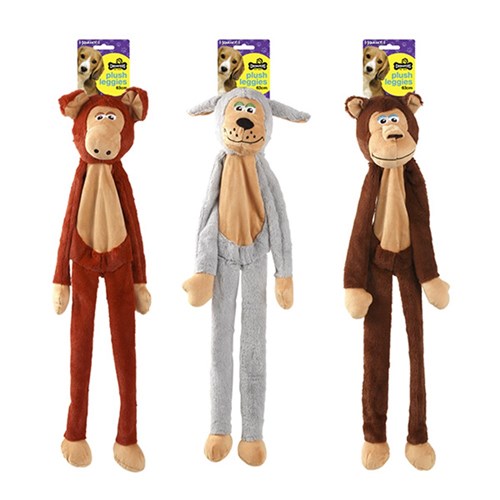 Dog Toy Plush No Stuff Monkey 3 Asstd L63cm Squeaky