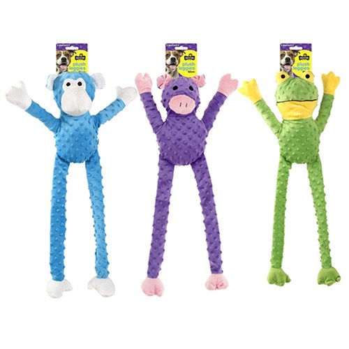 Dog Toy Animal Character Long Legs 62cm Plush Squeaky 3 Asst