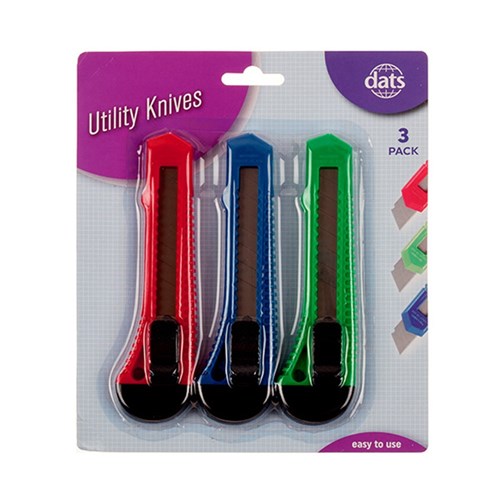 Knife Utility Safety 3pk Mixed Cols 14.8x3.5cm
