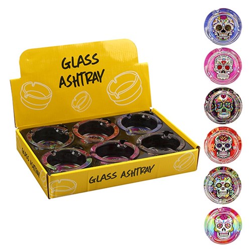 Ashtray Glass w Print 8.5x7.9x3.5cm 6 Asst
