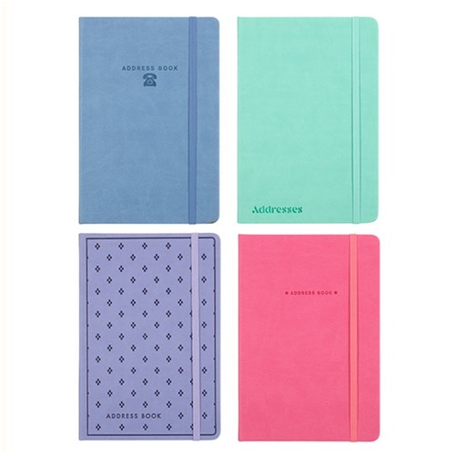 Address Book PU Cover 4 Asstd Cols A5 w Elastic