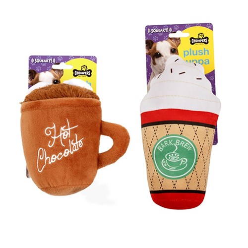Dog Toy Plush Cuppa 2 Asstd Coffee/Hot Choc Squeaky