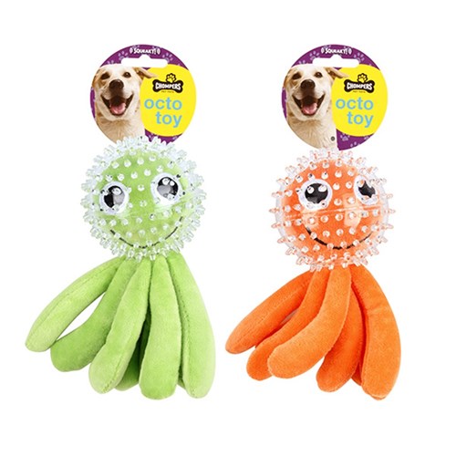 Dog Toy Octopus 9cm 2 Asstd Colours L17cm TPR / Polyester