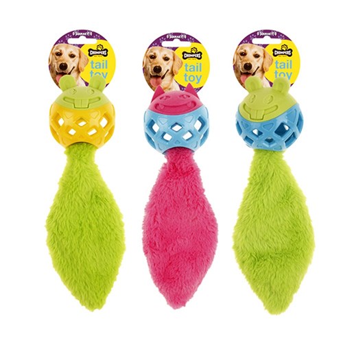 Dog Toy Long CrinkleTail Animal Squeaky 3 Asstd 28cm