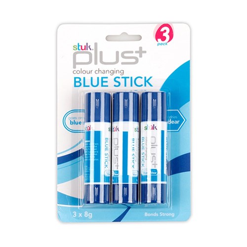 Glue Stick PVP 8g 3pk STUK PLUS Blue to Clear