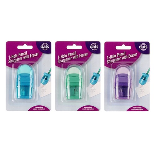 Sharpener Pencil 1 Hole w Eraser Asstd Cols