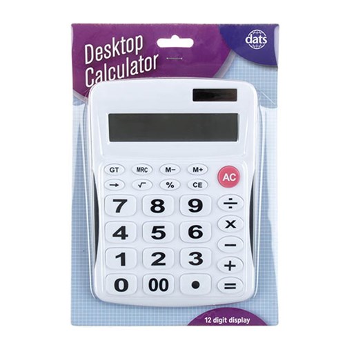 Calculator Desktop Large Keys 12 Digit White