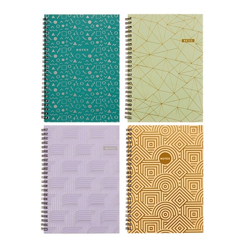 Notebook Card Cover Printed Spiral Geometric 4Ast A6 120pg