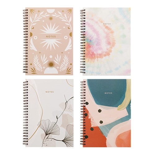 Notebook Hard Cover Printed Spiral 4 Asstd A4 120pg