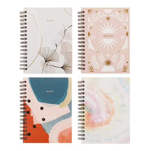 Notebook Hard Cover Printed Spiral 4 Asstd A6 120pg