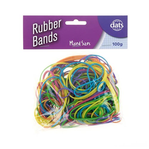 Bands Rubber 100g Mix Cols Sizes 16, 18, 34, 64
