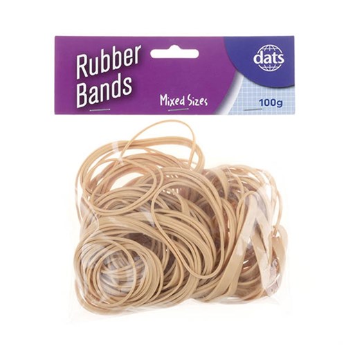 Bands Rubber 100g Brown Mixed Sizes 16, 18, 34, 64