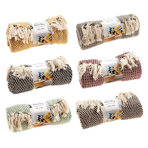 Throw Rug Woven 6 Asstd Cols 125x150cm