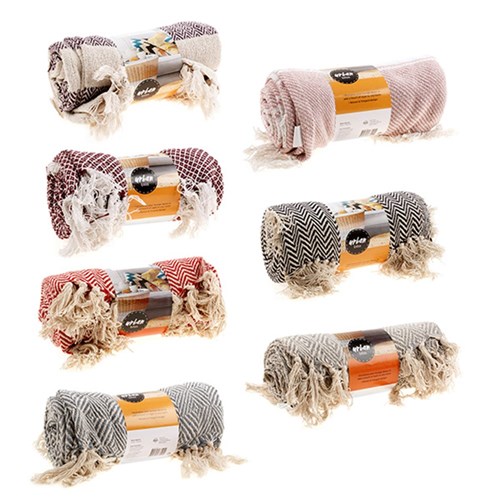 Throw Rug Woven 6 Asstd Cols 125x150cm