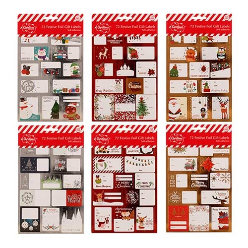 Gift Labels Xmas Book Self Ad w Foil 72pk 2 Asstd