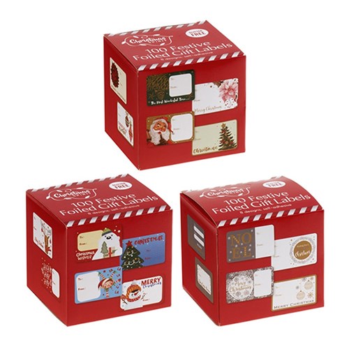 Gift Labels Xmas Self Ad 100pk Roll w Foil 3 Asstd PDQ