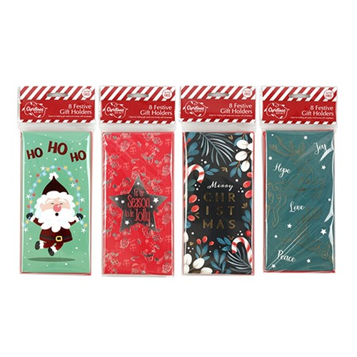 Holder Money Gift Card Xmas Pack 8 90x185mm Foil