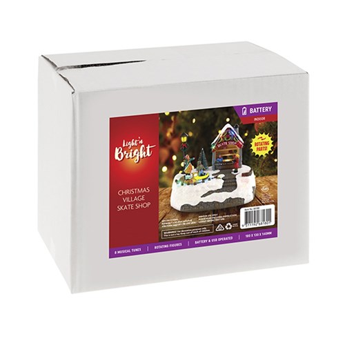 Christmas Village Skate Shop Rotating Rink B/OP USB Dual