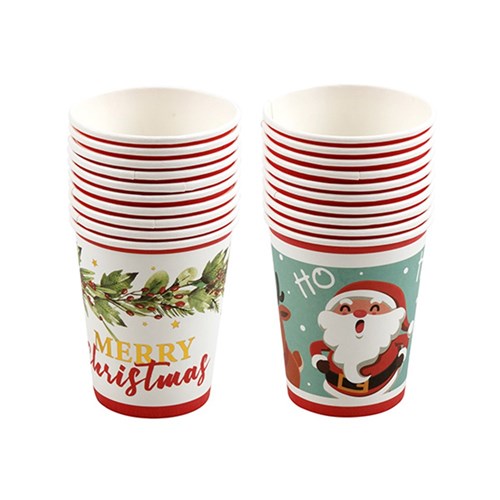 Paper Cups 250ml Xmas Printed 10pk 2Astd P6.7 FSC Mix Credit