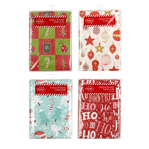 Tablecloth Xmas 180cm Round PEVA w Flannel Backing 4 Asstd