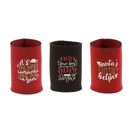 Stubby Holder Beer Xmas Neoprene 3 Assorted