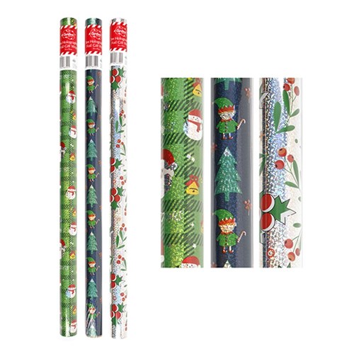 Wrap Holo Foil Xmas 3Mx70cm 25Mic 38mm Core PDQ Asstd