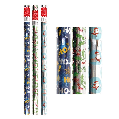 Wrap Foil Xmas 3Mx70cm 25Mic. 38mm Core PDQ Asstd