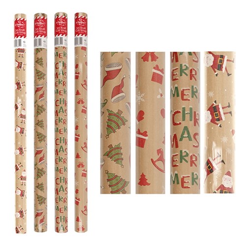 Wrap Paper Kraft Xmas 3Mx70cm 60gsm 38mm Core PDQ Asstd