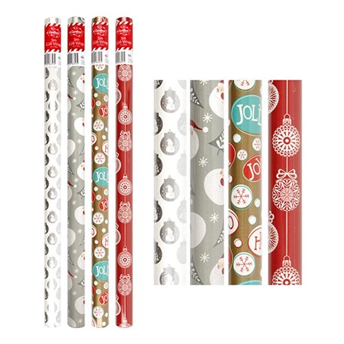 Wrap Paper Xmas 3Mx70cm 60gsm 38mm Core PDQ Asstd Metallic