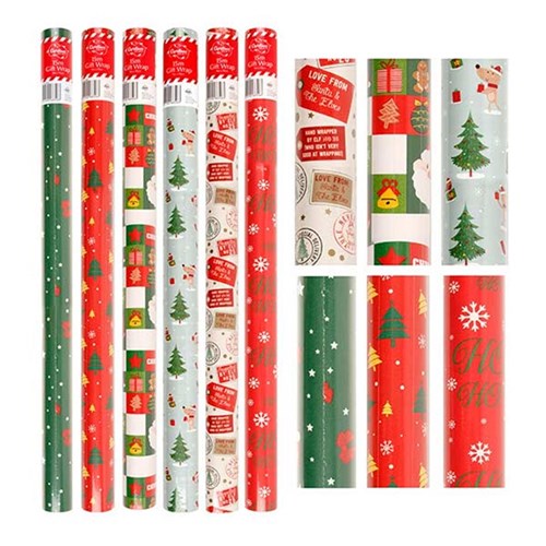 Wrap Paper Xmas 15Mx70cm 60gsm 38mm Core PDQ Asstd