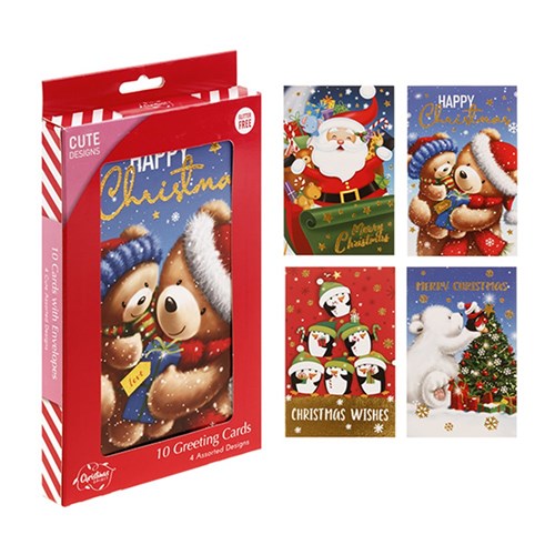 Cards Xmas Box 10 115x177mm Textured Foil Cute
