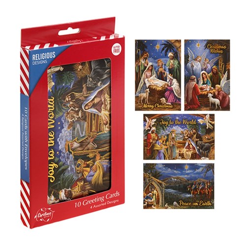 Cards Xmas Box 10 115x177mm Textured Foil Religious