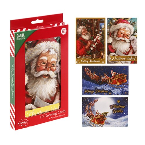 Cards Xmas Box 10 115x177mm Textured Foil Santa