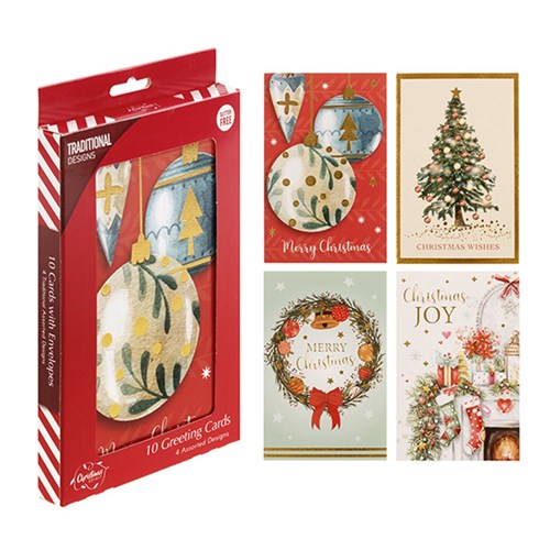 Cards Xmas Box 10 115x177mm Textured Foil Traditional