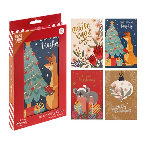 Cards Xmas Box 10 115x177mm Textured Foil Australia Native