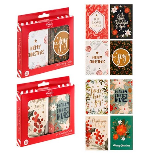 Cards Xmas Box 24 65x98mm Botanical